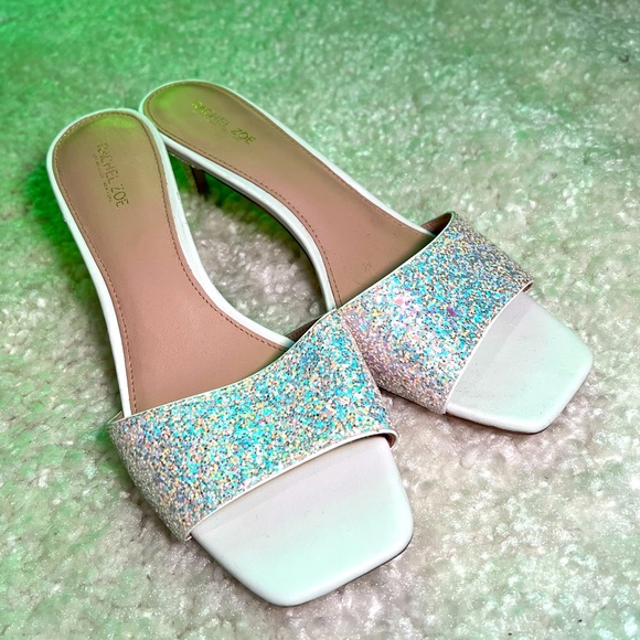 Rachel Zoe Square-Toe Holo-Glitter Strap Heel | White Size 9 - Picture 1 of 8